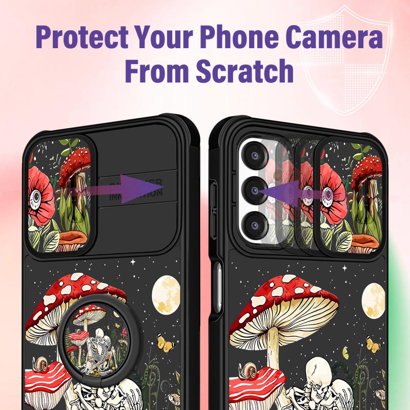 Funermei for Samsung Galaxy A16/A17 5G Phone Case - Women Girls Cute Phone Cover Girly Pretty Aesthetic Mushroom Skeleton Unique Design with Camera Cover Ring Stand Funda for Galaxy A16/A17 5G Case - Image 4