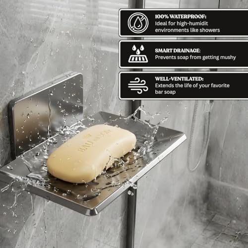 Tenom Soap Stand for Bathroom, Space Aluminum Soap Holder for Bathroom Stickable Wall Mounted, Rustproof Soap Dish, Durable Soap Box (White, Pack of 1) - Image 4