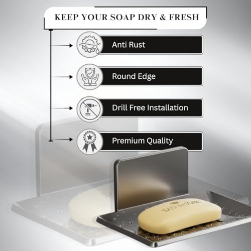 Tenom Soap Stand for Bathroom, Space Aluminum Soap Holder for Bathroom Stickable Wall Mounted, Rustproof Soap Dish, Durable Soap Box (White, Pack of 1) - Image 3