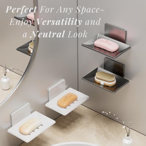 Tenom Soap Stand for Bathroom, Space Aluminum Soap Holder for Bathroom Stickable Wall Mounted, Rustproof Soap Dish, Durable Soap Box (White, Pack of 1) - Image 5