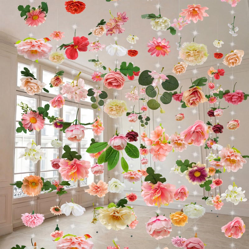 Suncalla 6 Pcs 35.4ft Hanging Flowers Garlands Backdrop Lighted Floating Fake Wildflower Vines LED Floral Garland Ceiling for Spring Wedding Bridal Shower Party Indoor Outdoor Decor(Lovely,Multicolor) - Image 1