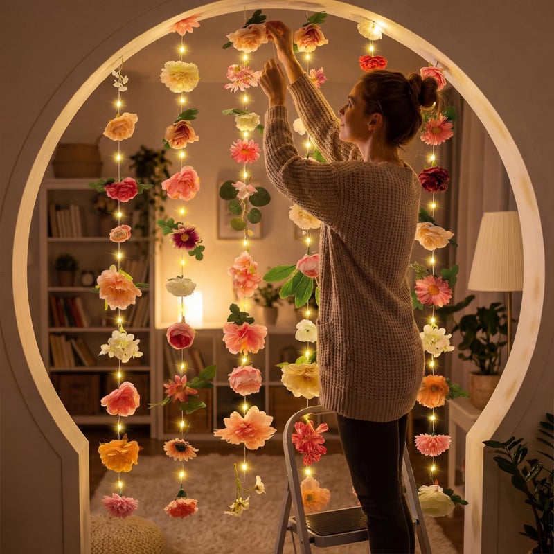 Suncalla 6 Pcs 35.4ft Hanging Flowers Garlands Backdrop Lighted Floating Fake Wildflower Vines LED Floral Garland Ceiling for Spring Wedding Bridal Shower Party Indoor Outdoor Decor(Lovely,Multicolor) - Image 3