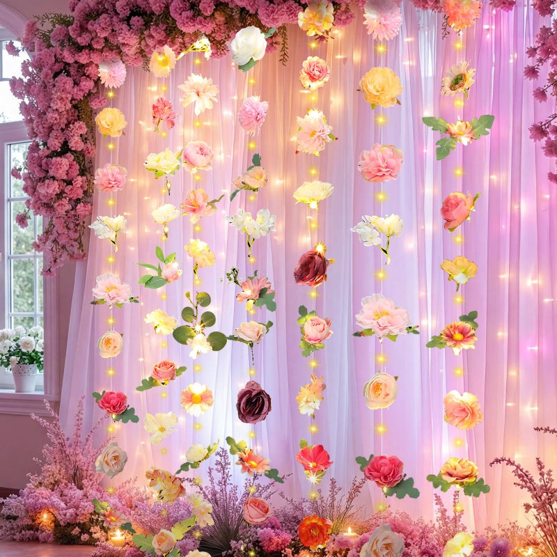 Suncalla 6 Pcs 35.4ft Hanging Flowers Garlands Backdrop Lighted Floating Fake Wildflower Vines LED Floral Garland Ceiling for Spring Wedding Bridal Shower Party Indoor Outdoor Decor(Lovely,Multicolor) - Image 4
