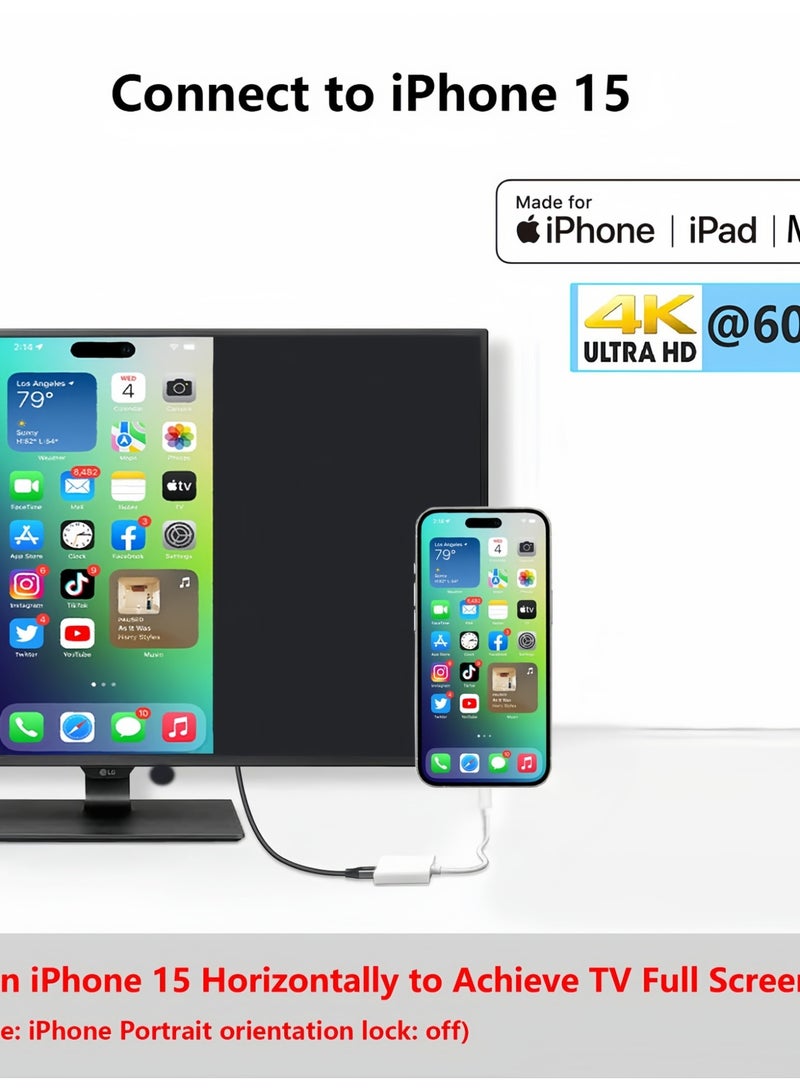 أواسيس لينك محول USB-C إلى HDMI بدقة 4K عند 60 هرتز لجهاز iPhone 15 MacBook Pro Air iPad Pro، كابل USB 3.1 من النوع C Digital AV HDMI 2.0 متوافق مع Samsung Galaxy S23/S22، Pixelbook، XPS والمزيد - Image 3