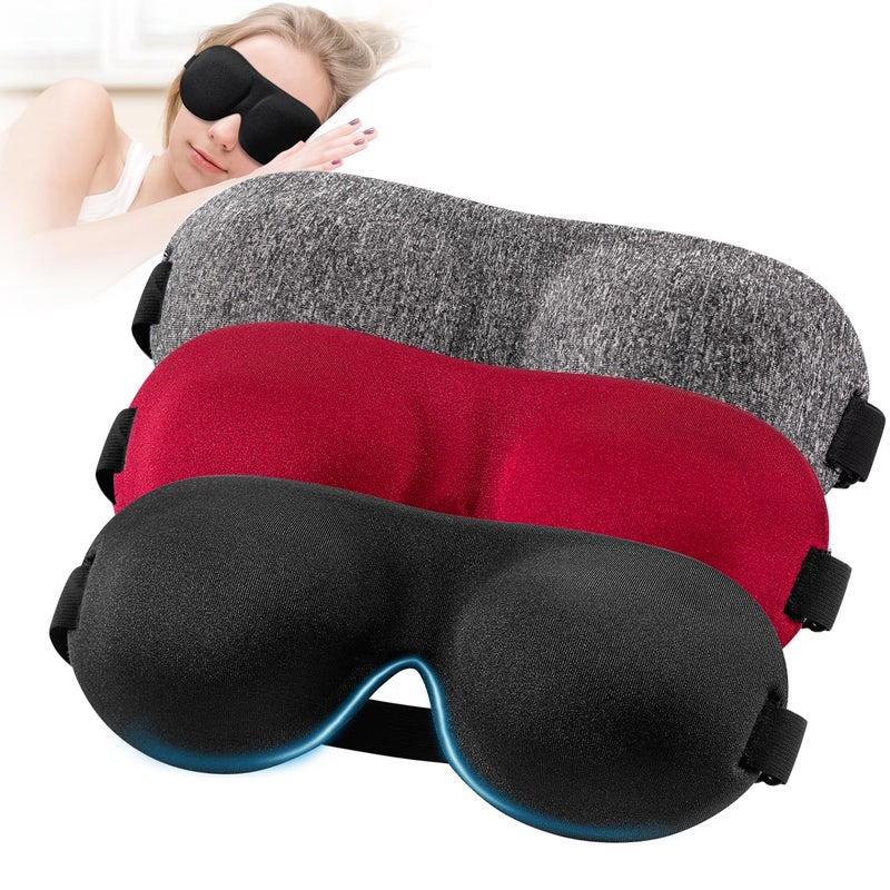 YIVIEW Sleep Mask for Back and Side Sleeper Pack of 3 100 Light Blocking 3D Eye Masks for Sleeping Lightweight Breathable Eye Cover for Women Men Zero Pressure Night Blindfold