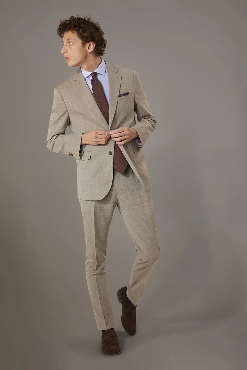 Regular fit single-breasted suit in grisaille fabric - Beige