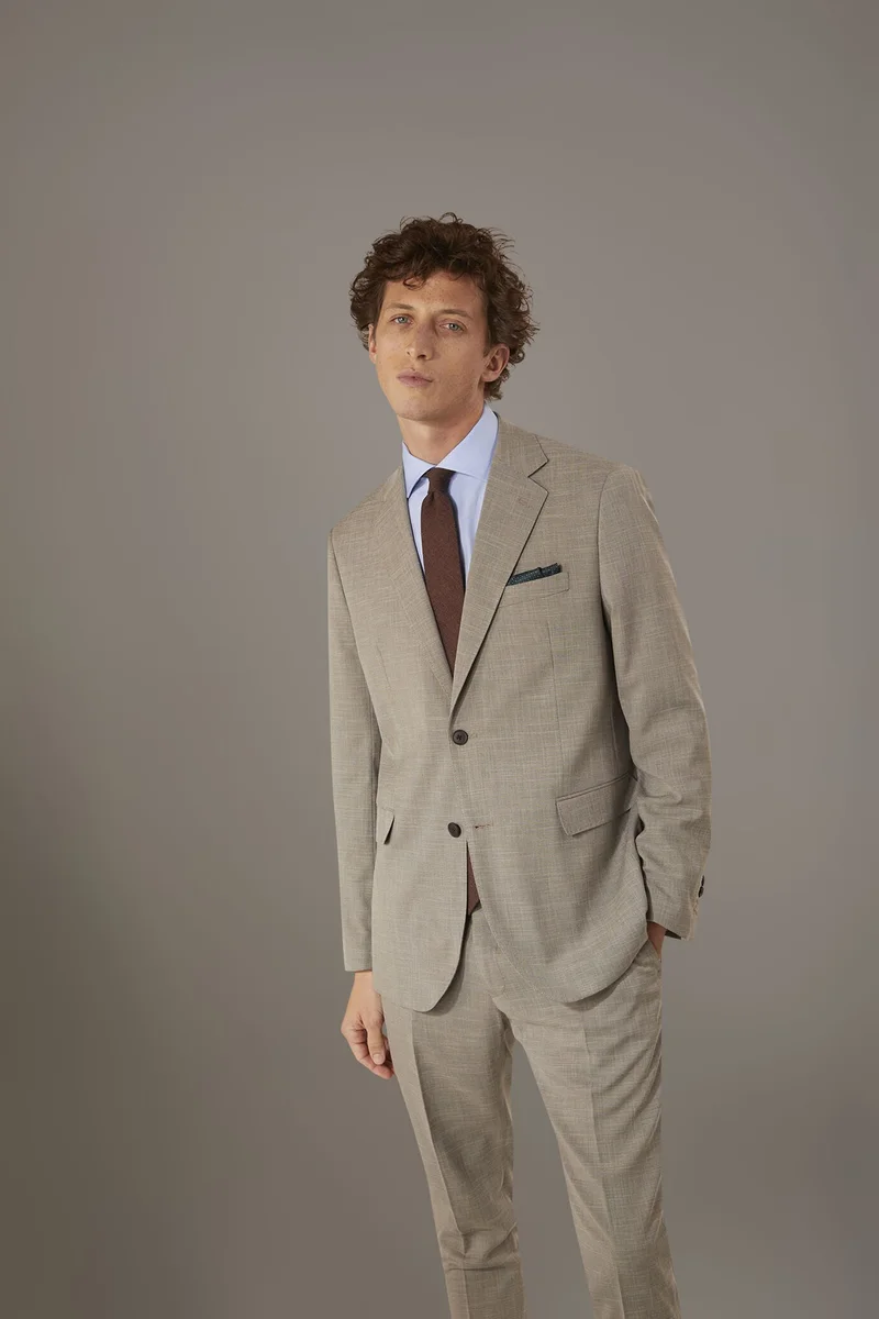 دوبل غانغر Regular fit single-breasted suit in grisaille fabric - Beige