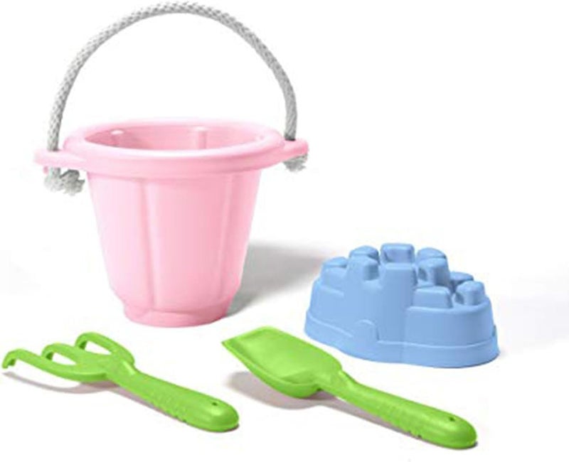 Green Toys Ocean Sand Play Kit - Pink Bucket, Shovel, Rake, and Sand Castle Mold - Image 1
