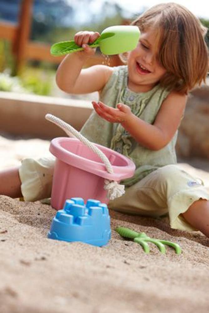 Green Toys Ocean Sand Play Kit - Pink Bucket, Shovel, Rake, and Sand Castle Mold - Image 2