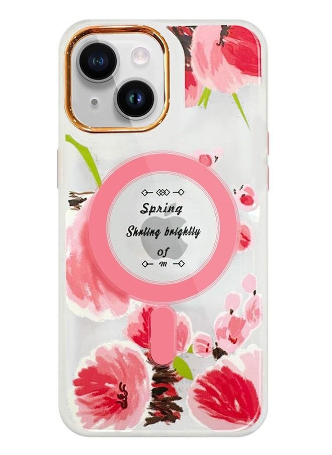 JOWAY - Case for Apple iPhone 14 PLUS Romantique Floral Design Fashion Flower Compatible with MagSafe & Wireless Charging Cover PINK - Image 1