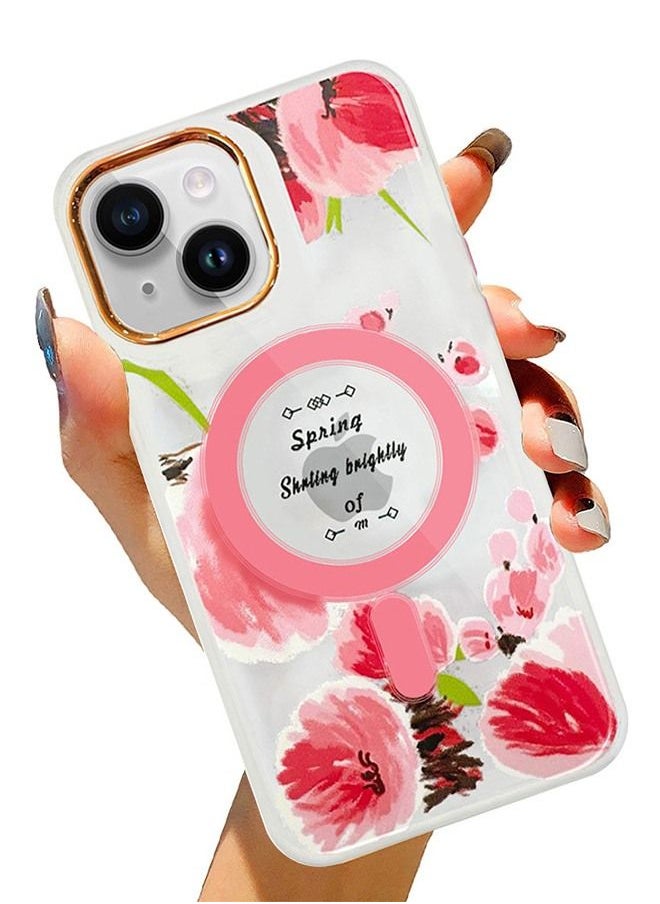 JOWAY - Case for Apple iPhone 14 PLUS Romantique Floral Design Fashion Flower Compatible with MagSafe & Wireless Charging Cover PINK - Image 1
