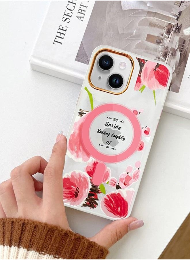 JOWAY - Case for Apple iPhone 14 PLUS Romantique Floral Design Fashion Flower Compatible with MagSafe & Wireless Charging Cover PINK - Image 1