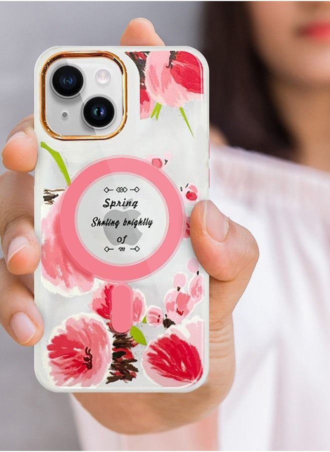 JOWAY - Case for Apple iPhone 14 PLUS Romantique Floral Design Fashion Flower Compatible with MagSafe & Wireless Charging Cover PINK - Image 1