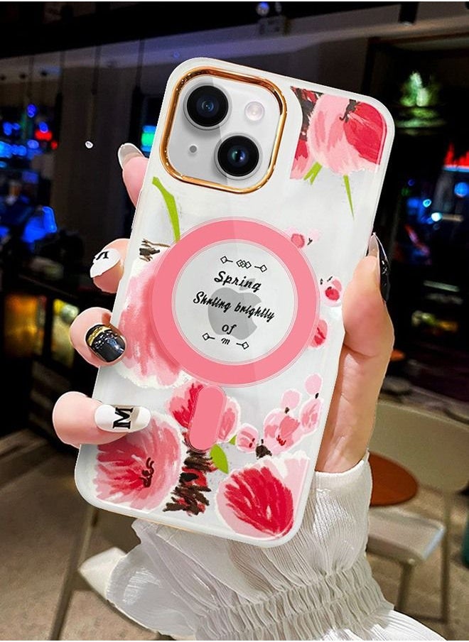 JOWAY - Case for Apple iPhone 14 PLUS Romantique Floral Design Fashion Flower Compatible with MagSafe & Wireless Charging Cover PINK - Image 1