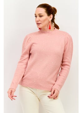 INC Women Crew Neck Textured Sweater, Pink  - Image 1