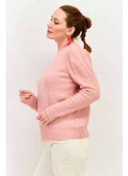 INC Women Crew Neck Textured Sweater, Pink  - Image 2