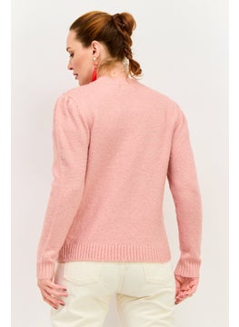 INC Women Crew Neck Textured Sweater, Pink  - Image 3
