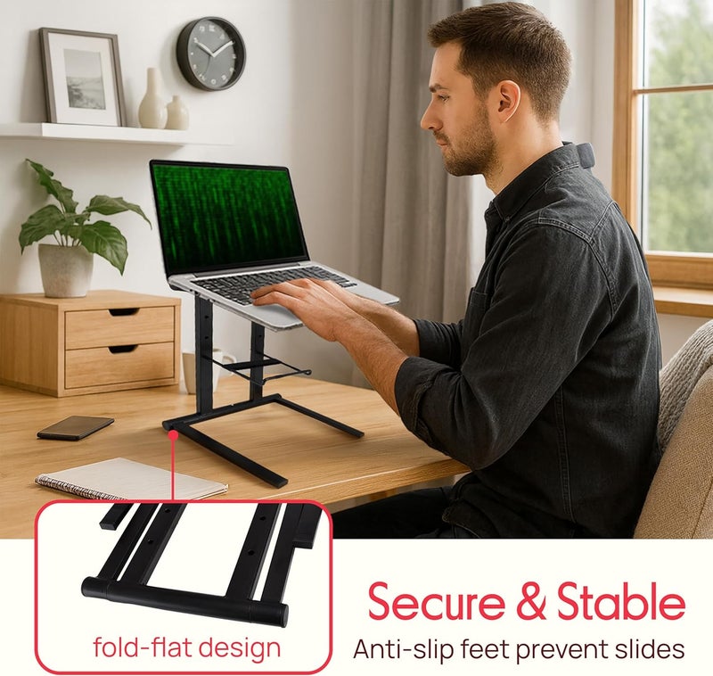 Pyle Portable Folding Laptop Stand - Standing Table with Foldable Height and Secondary Accessory Tray for iPad, Tablet, DJ Mixer, Workstation, Gaming and Home Use with Bag - PLPTS35 - Image 4