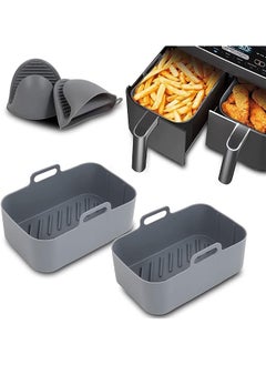 neotimely Fryer Silicone Liners for Ninja Foodi Dual DZ201 8QT, Reusable Silicone Air Fryer Liners with Heat Proof Gloves, Non Stick Air Fryer Basket Accessories, Replacement Baking Tray Basket Insert(Gray)  - Image 1