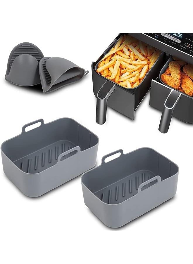 neotimely Fryer Silicone Liners for Ninja Foodi Dual DZ201 8QT, Reusable Silicone Air Fryer Liners with Heat Proof Gloves, Non Stick Air Fryer Basket Accessories, Replacement Baking Tray Basket Insert(Gray)  - Image 1