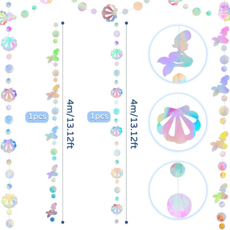 ZERODECO Mermaid Party Decorations - Iridescent Garland, Natural Fishnet and Bubble Garlands for Birthday, Pirate, Nautical, Under The Sea Theme - Image 3