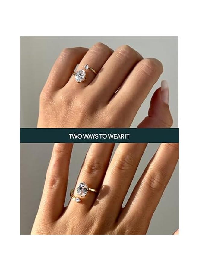 PAVOI 14K Yellow Plated Toi Et Moi 3CT Cushion Cut Cubic Zirconia Stone Wraparound Engagement Promise Ring for Women - Statement Ring - Image 4