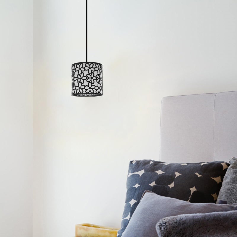 Vintage Black Metal E27 Lamp Shade Replacement Hollow Cylinder Design Large Drum - Image 4