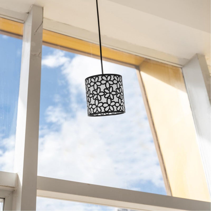 Vintage Black Metal E27 Lamp Shade Replacement Hollow Cylinder Design Large Drum - Image 5