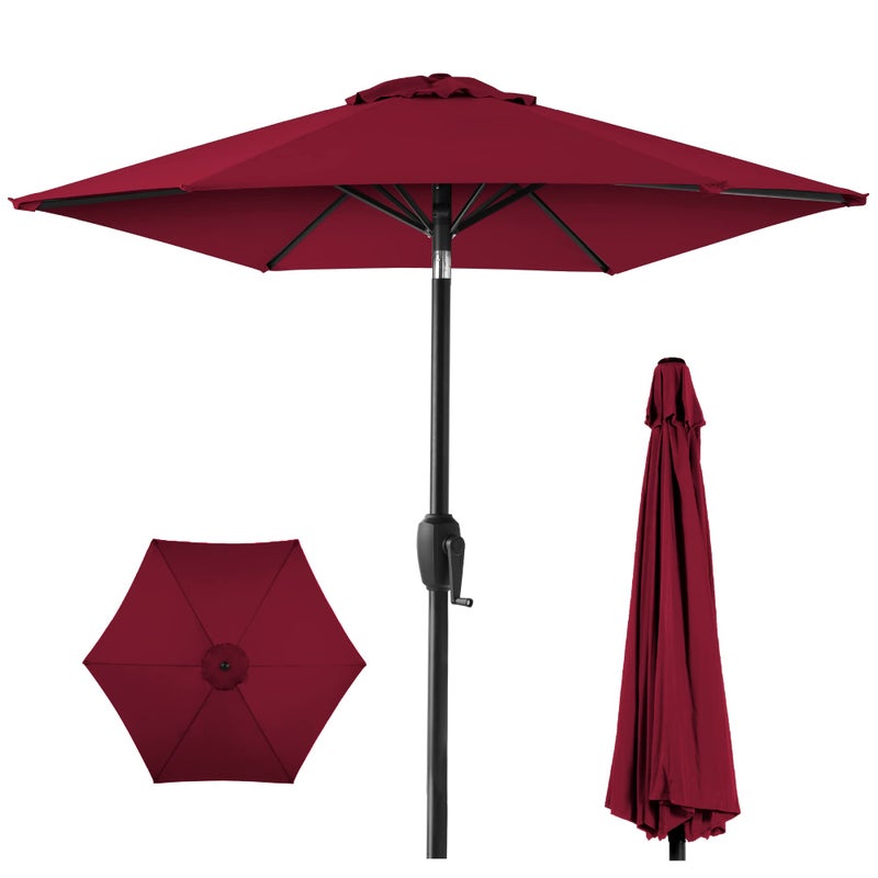 Best Choice Products 7.5ft Heavy-Duty Round Outdoor Market Table Patio Umbrella w/Steel Pole, Push Button Tilt, Easy Crank Lift - Burgundy - Image 1