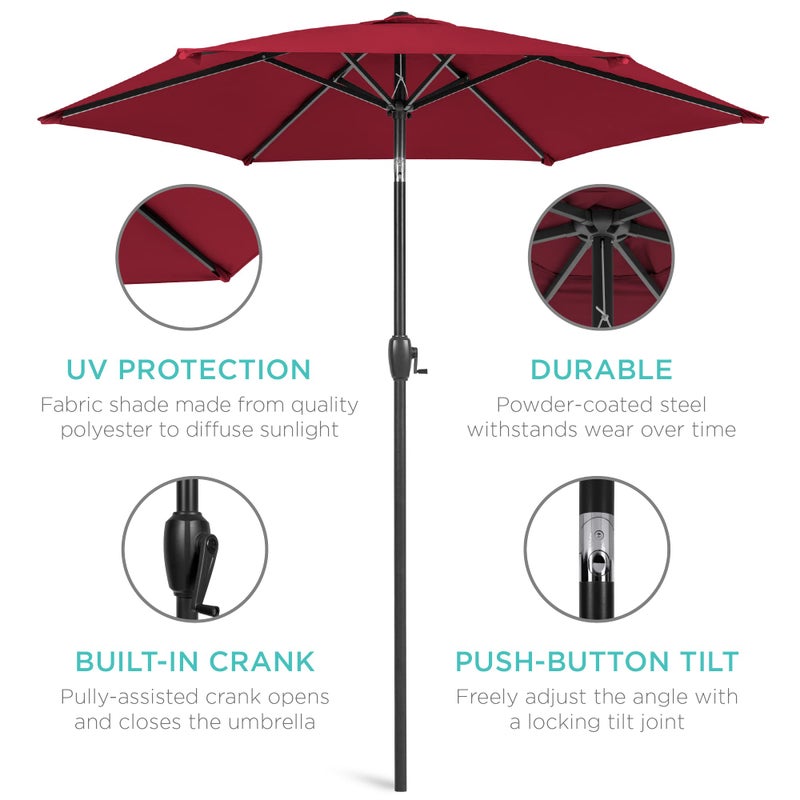 Best Choice Products 7.5ft Heavy-Duty Round Outdoor Market Table Patio Umbrella w/Steel Pole, Push Button Tilt, Easy Crank Lift - Burgundy - Image 5