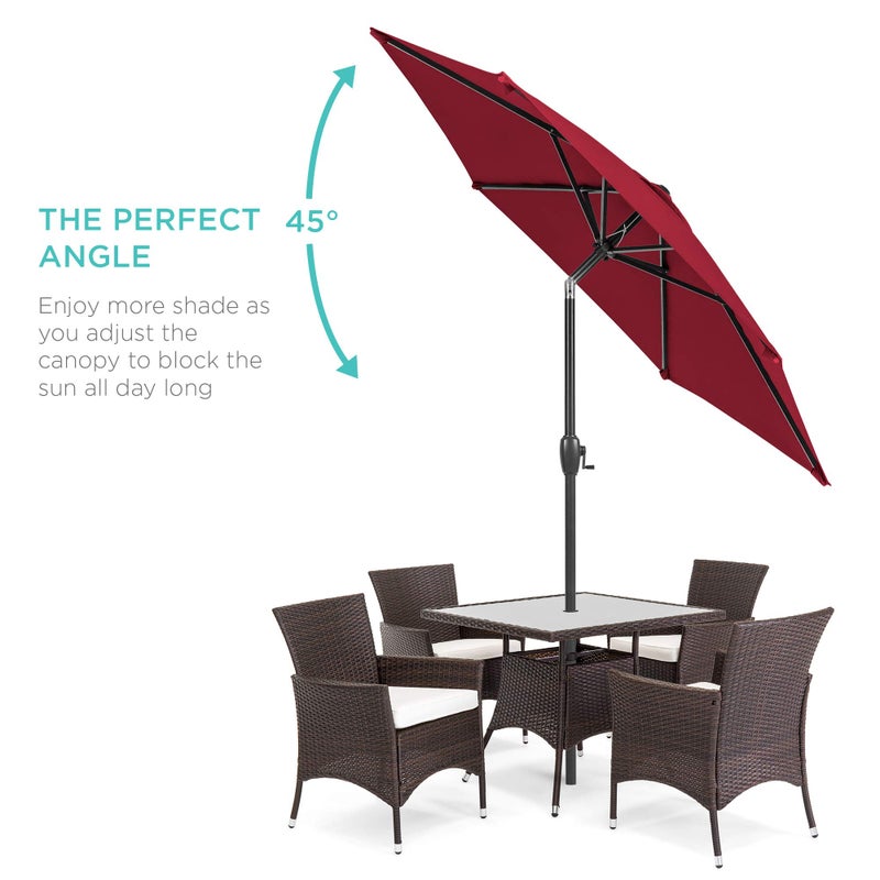 Best Choice Products 7.5ft Heavy-Duty Round Outdoor Market Table Patio Umbrella w/Steel Pole, Push Button Tilt, Easy Crank Lift - Burgundy - Image 2