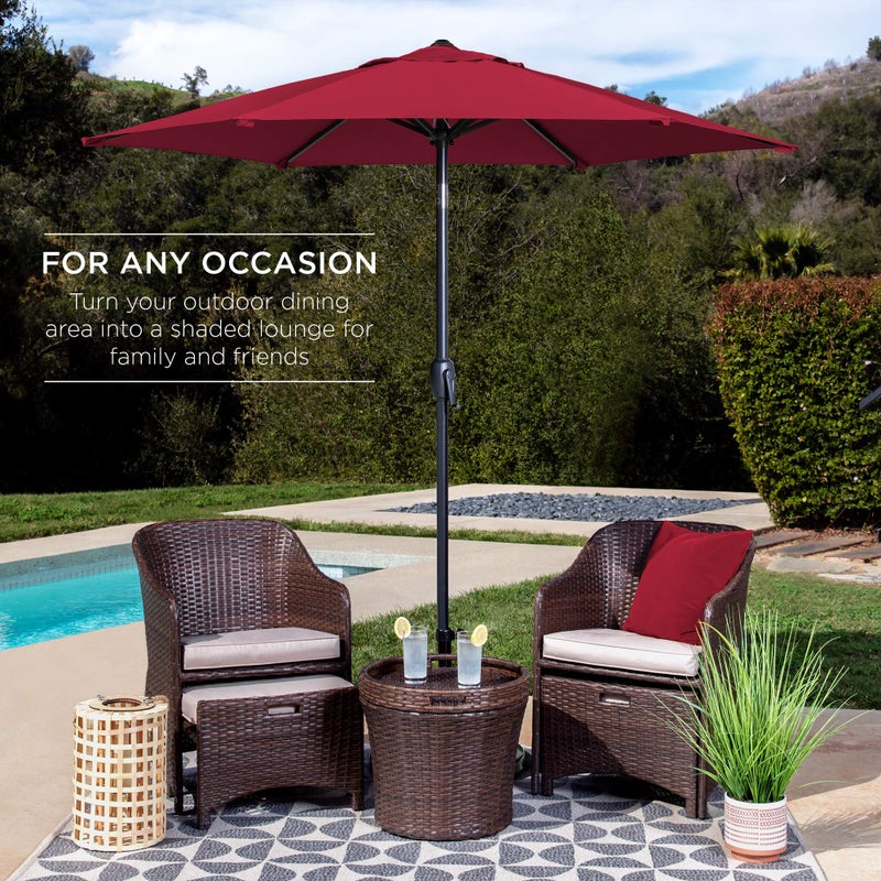 Best Choice Products 7.5ft Heavy-Duty Round Outdoor Market Table Patio Umbrella w/Steel Pole, Push Button Tilt, Easy Crank Lift - Burgundy - Image 3