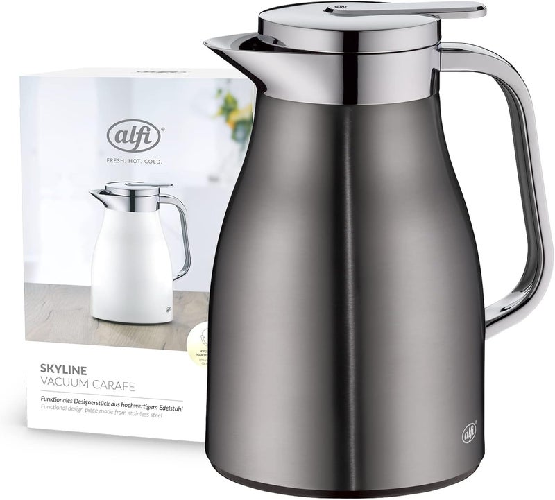 Alfi Skyline Flask Grey 0.65L Chrome. Insulated hygienic glass insert. 12hrs hot. 24hrs cold. Leak proof. Aircontol ventilation system. Aromasafe technology. BPA Free. - Image 1