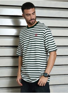 HIGH STAR Striped Relaxed Fit Round Neck T-Shirt by Styli  - Image 3