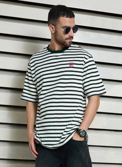 HIGH STAR Striped Relaxed Fit Round Neck T-Shirt by Styli  - Image 1