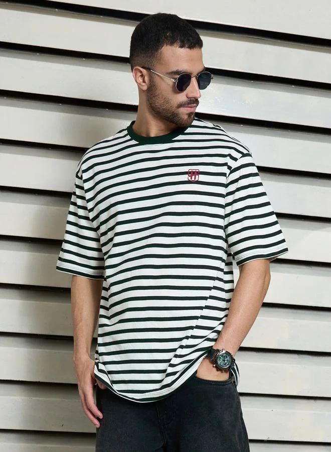 هاي ستار تيشيرت مخطط بياقة دائرية بقصة مريحة من ستايلي