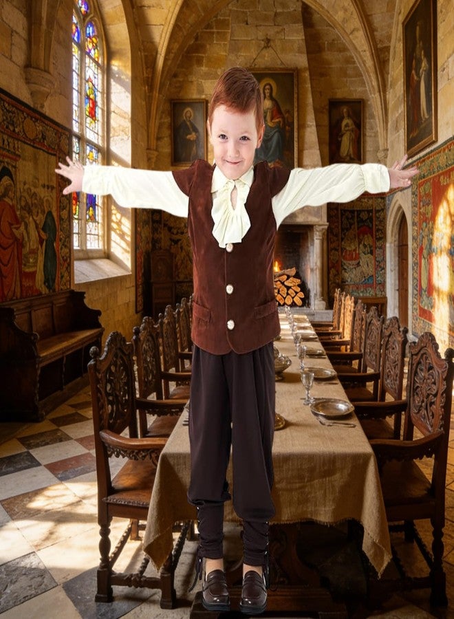 GRAJTCIN Medieval Renaissance Faire Costume Pirate Vest for Boys Lace-up Steampunk Gothic Waistcoat Viking Tunic Vest Brown M - Image 4