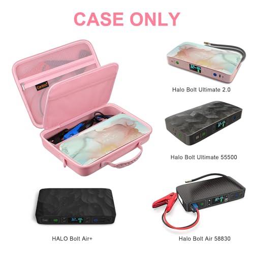 Canboc Case for Halo Bolt Ultimate 20 30 Halo Bolt Ultimate 55500 Halo Bolt Air 1750 Portable Vehicle Jump Starter Mesh Pocket fit Jump Cable AC Outlet Charger with Shoulder Strap Pink - Image 3