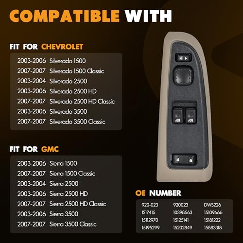 ASOPARTS 15883318 Front Driver Side Door Lock and Power Window Switch & Tan Bezel Assembly Fit for 2003-2007 Chevy Silverado, 2003-2007 GMC Sierra, 920-023 Replaces DWS-226 - Image 4