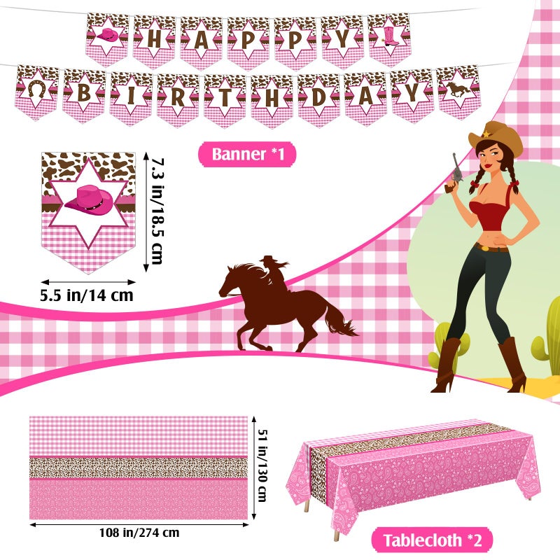 Gejoy 171 Pcs Western Cowgirl Birthday Party Tableware Supplies for 24 Guests Cowgirl Plates Napkins Birthday Banners Tablecloths Cups Knives Forks and Spoons for Party Decoration - Image 4