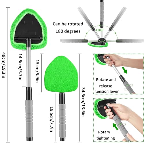 desin Windshield Cleaning Tool, Car Window Cleaner Windshield Cleaner with 4 Reusable and Washable Microfiber Pads and Extendable Handle Auto Inside Glass Wiper Kit (Green) - Image 2