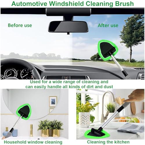 desin Windshield Cleaning Tool, Car Window Cleaner Windshield Cleaner with 4 Reusable and Washable Microfiber Pads and Extendable Handle Auto Inside Glass Wiper Kit (Green) - Image 4