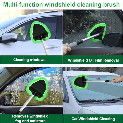 desin Windshield Cleaning Tool, Car Window Cleaner Windshield Cleaner with 4 Reusable and Washable Microfiber Pads and Extendable Handle Auto Inside Glass Wiper Kit (Green) - Image 5