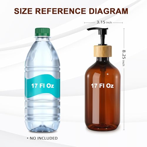 KASUNTING Amber Soap Dispenser Plastic Brown Dish Soap Dispenser with Bamboo Pump for Kitchen17 Fl Oz Hand and Dish Dispenser Set for Bathroom Farmhouse Liquid Soap and Lotion Dispensers Bottle - Image 3