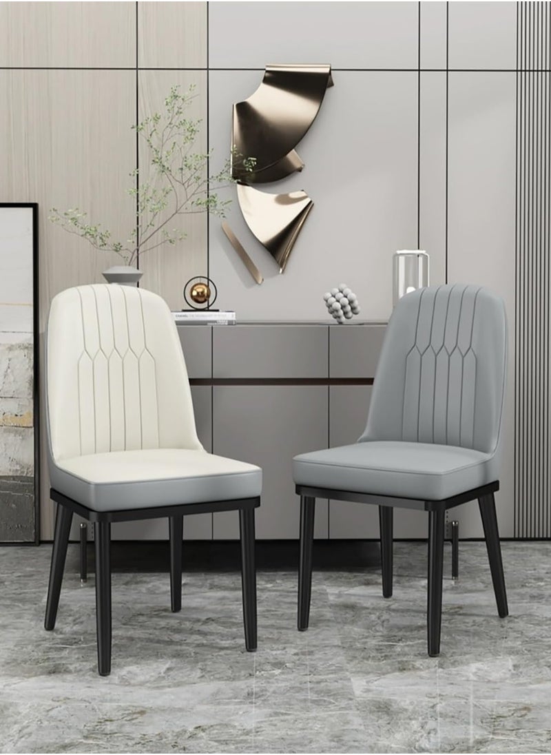 SKY-TOUCH - Dining Chair with PU Leather Soft Chairs and Backrest Kitchen Chairs with Solid Metal Legs for Living Room Lounge Home Grey - Image 1