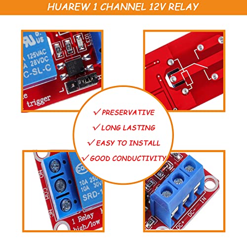 HUAREW 1-Channel 12V Relay Module with optocoupler Isolation Supports high and Low Level triggering (Pack of 10) - Image 4