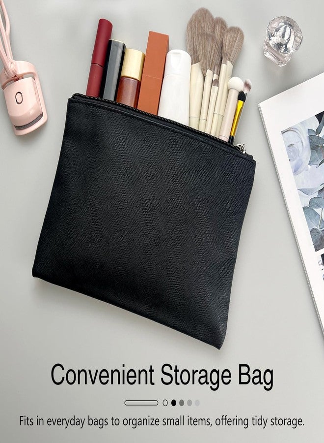 Jaasuee Compact Vegan Leather Makeup Bag for Travel, Small Cosmetic Pouch with Zipper for Women - Black - Image 2