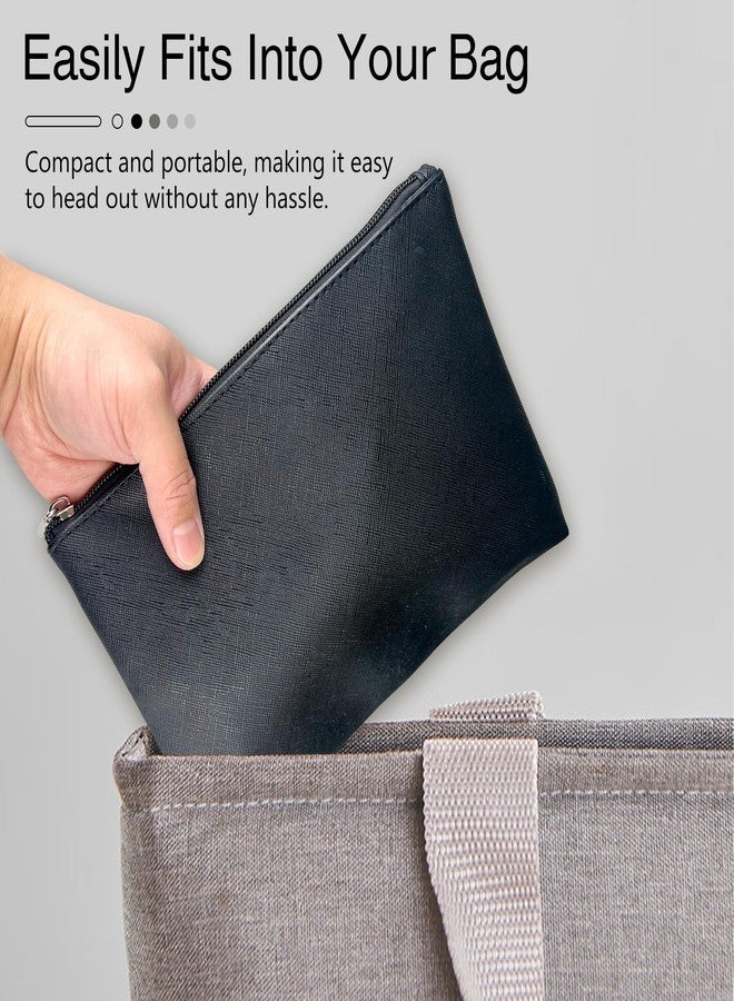 Jaasuee Compact Vegan Leather Makeup Bag for Travel, Small Cosmetic Pouch with Zipper for Women - Black - Image 4