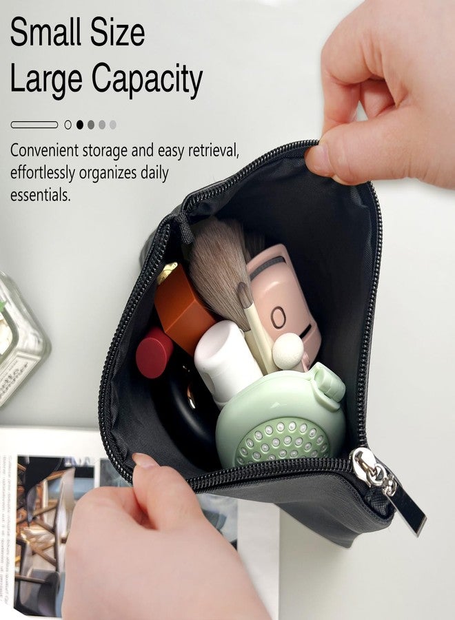 Jaasuee Compact Vegan Leather Makeup Bag for Travel, Small Cosmetic Pouch with Zipper for Women - Black - Image 3
