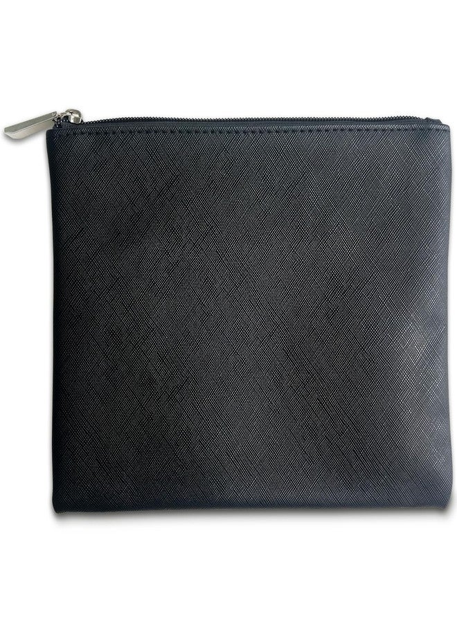 Jaasuee Compact Vegan Leather Makeup Bag for Travel, Small Cosmetic Pouch with Zipper for Women - Black - Image 1